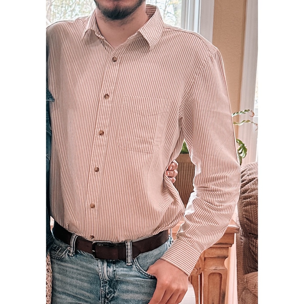 men’s old navy neutral striped oxford shirt - Picture 2 of 2